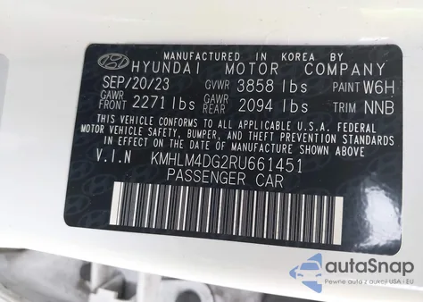2024 Hyundai Elantra Sel z USA, uszkodzony, nr VIN KMHLM4DG2RU661451